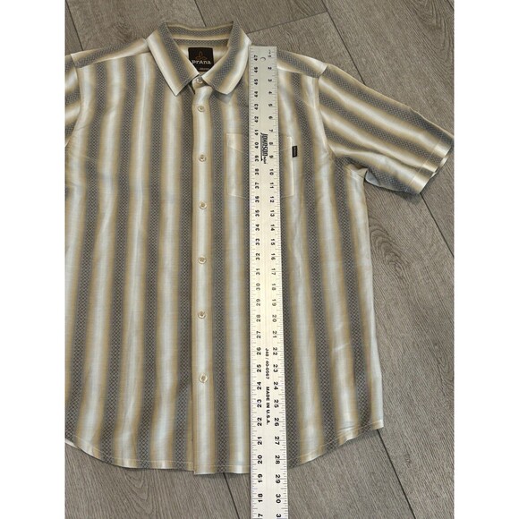 prAna Breathe Men’s Button-Up Short Sleeve Plaid Shirt Medium White Beige - Picture 5 of 9